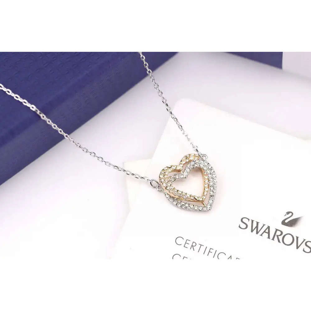 Swarovski Gold and Silver Double Heart Necklace